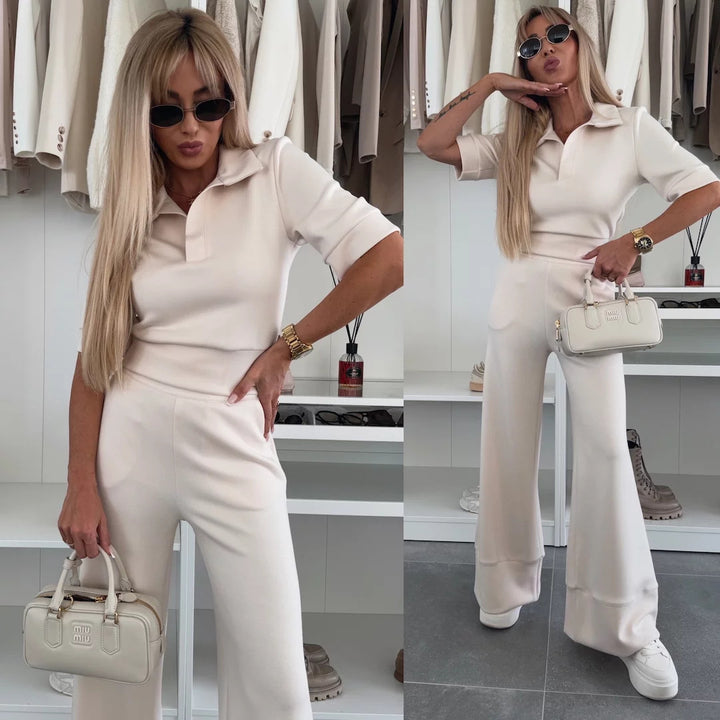 Damer elegant polotröja och utsvängda byxor set Mirla-Eva Jonsson