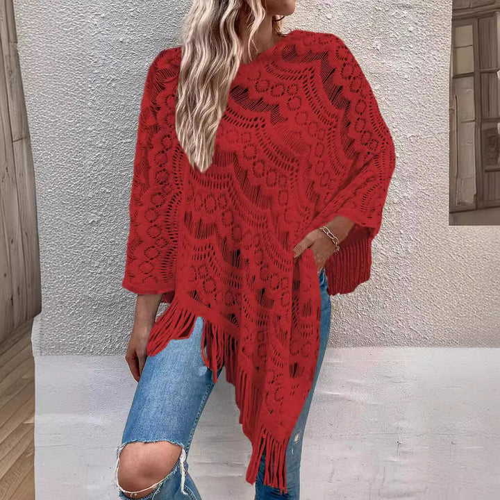 Damer elegant poncho med dekorativt virkade mönster Mirla-Eva Jonsson