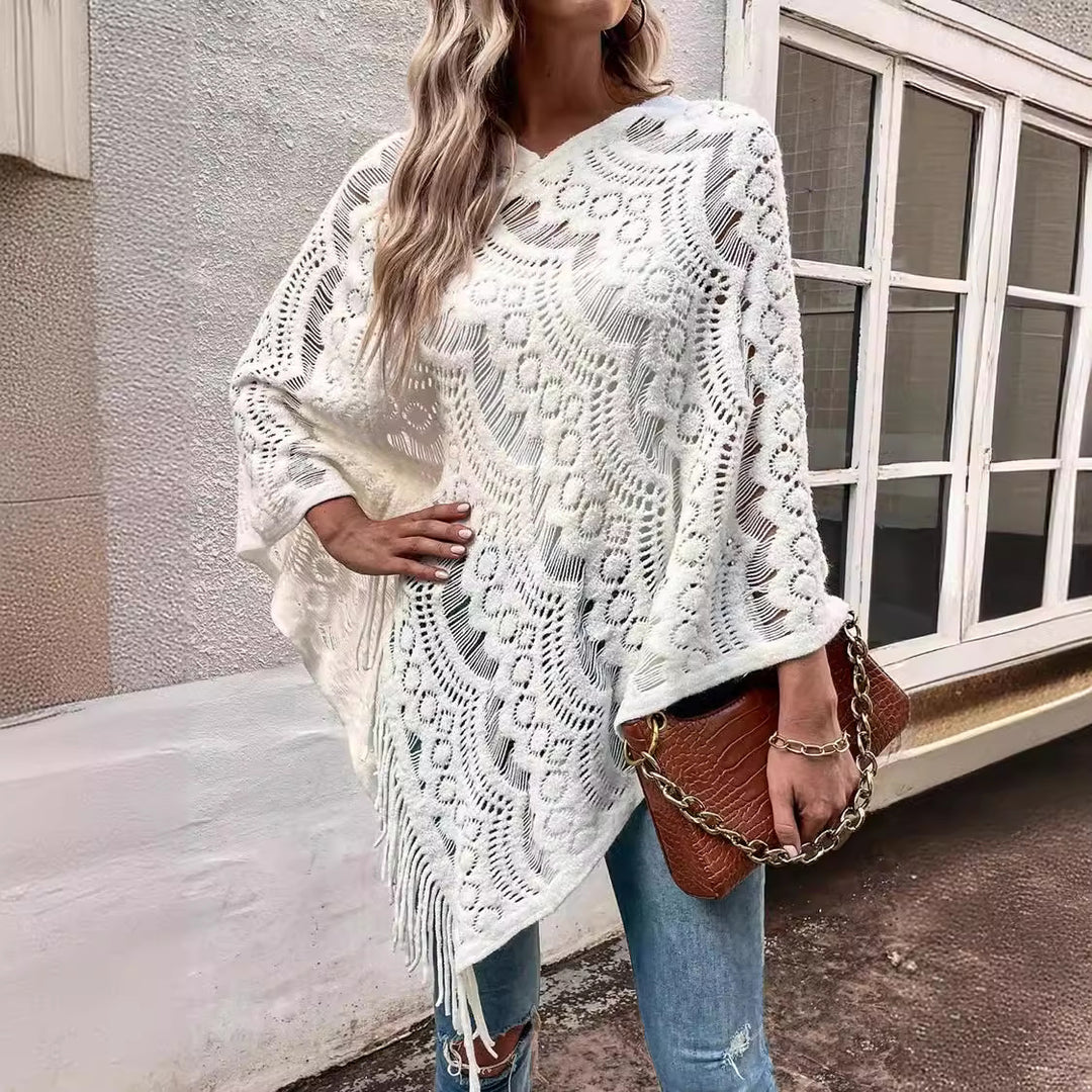 Damer elegant poncho med dekorativt virkade mönster Mirla-Eva Jonsson