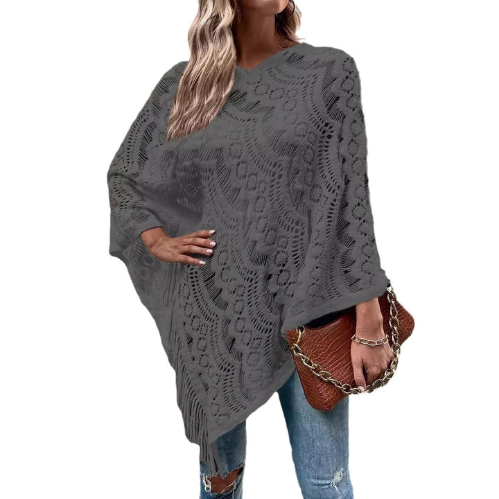 Damer elegant poncho med dekorativt virkade mönster Mirla-Eva Jonsson