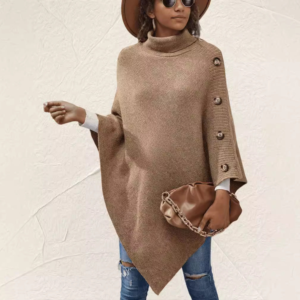 Damer elegant poncho med hög krage och dekorativa knappar Mirla-Eva Jonsson