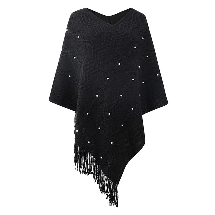 Damer elegant poncho med iögonfallande strukturmönster och dekorativa fransar Mirla-Eva Jonsson