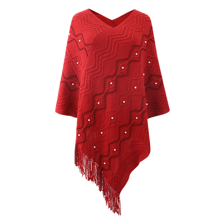 Damer elegant poncho med iögonfallande strukturmönster och dekorativa fransar Mirla-Eva Jonsson