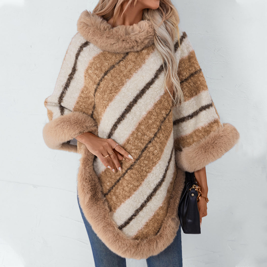 Damer elegant poncho med lyxigt pälsdetalj Eva Jonsson-Eva Jonsson