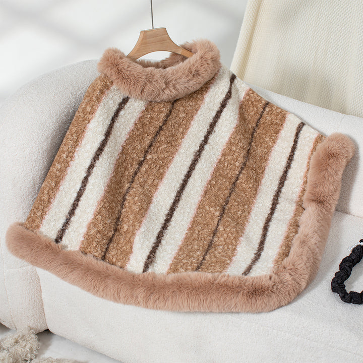 Damer elegant poncho med lyxigt pälsdetalj Eva Jonsson-Eva Jonsson