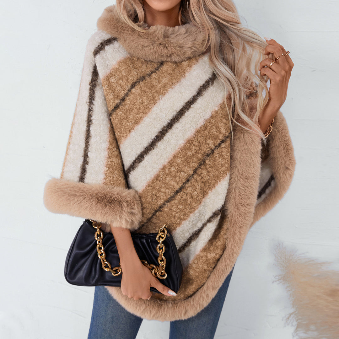 Damer elegant poncho med lyxigt pälsdetalj Eva Jonsson-Eva Jonsson