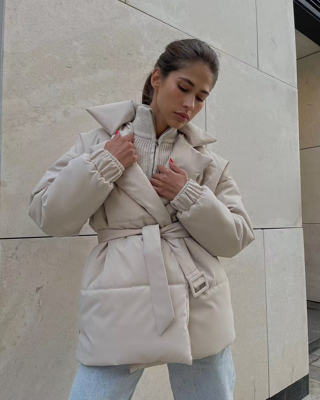 Damer elegant quiltad kappa med justerbart bälte Eva Jonsson-Eva Jonsson
