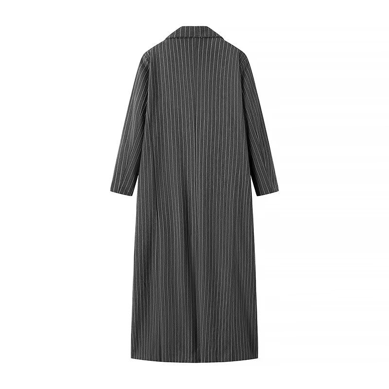 Damer elegant randig långblazer med dubbel knapprad och sidofickor Mirla-Eva Jonsson