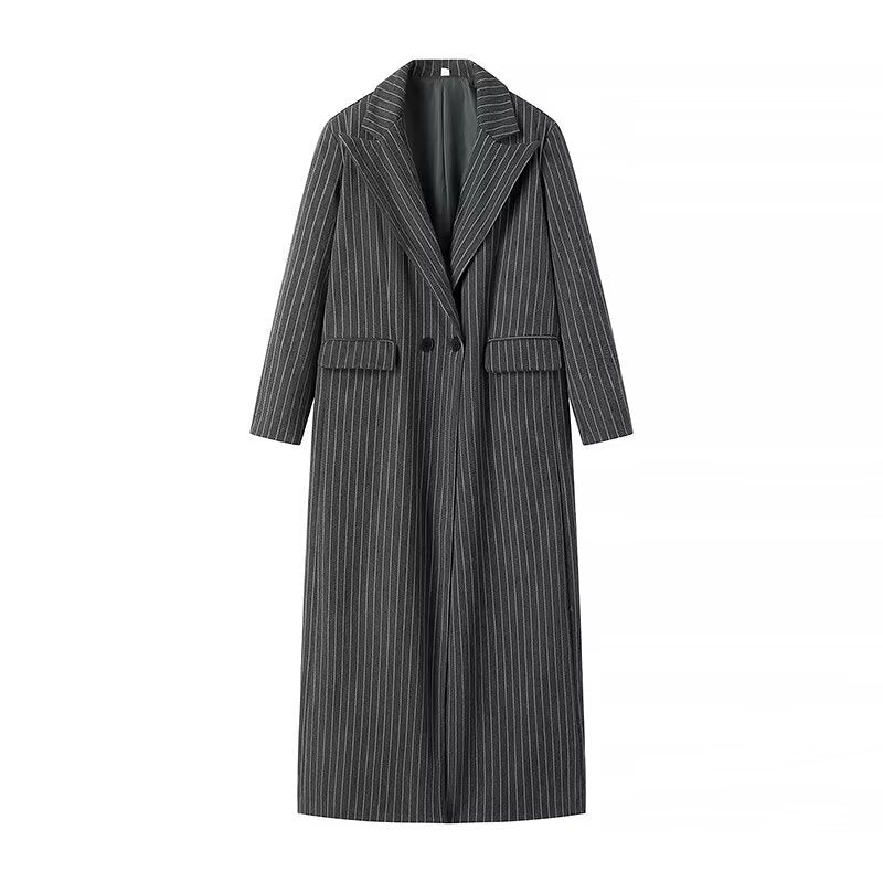 Damer elegant randig långblazer med dubbel knapprad och sidofickor Mirla-Eva Jonsson