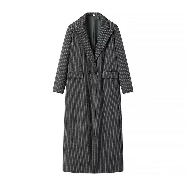 Damer elegant randig långblazer med dubbel knapprad och sidofickor Mirla-Eva Jonsson