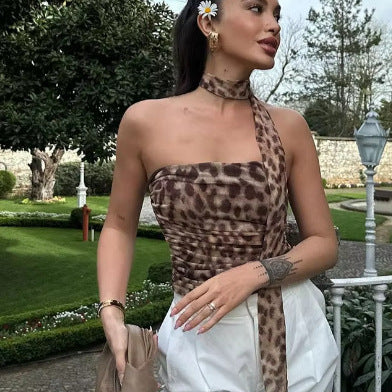 Damer elegant randig maxikjol med hög midja i leopardmönster Mirla-Eva Jonsson