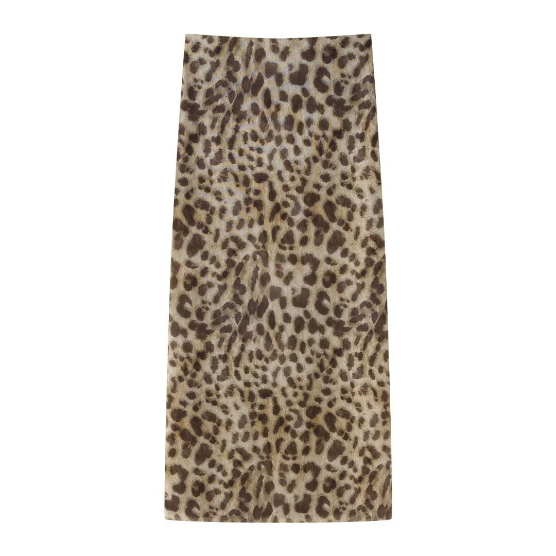 Damer elegant randig maxikjol med hög midja i leopardmönster Mirla-Eva Jonsson