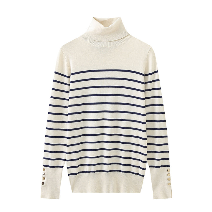 Damer elegant rullkragepullover med knapppdetail Mirla-Eva Jonsson