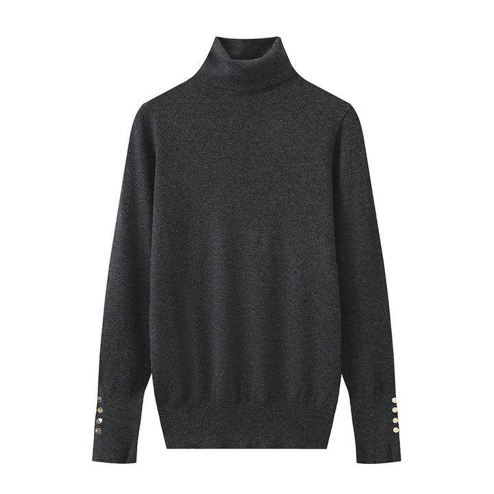 Damer elegant rullkragepullover med knapppdetail Mirla-Eva Jonsson