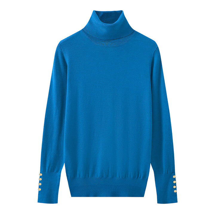 Damer elegant rullkragepullover med knapppdetail Mirla-Eva Jonsson