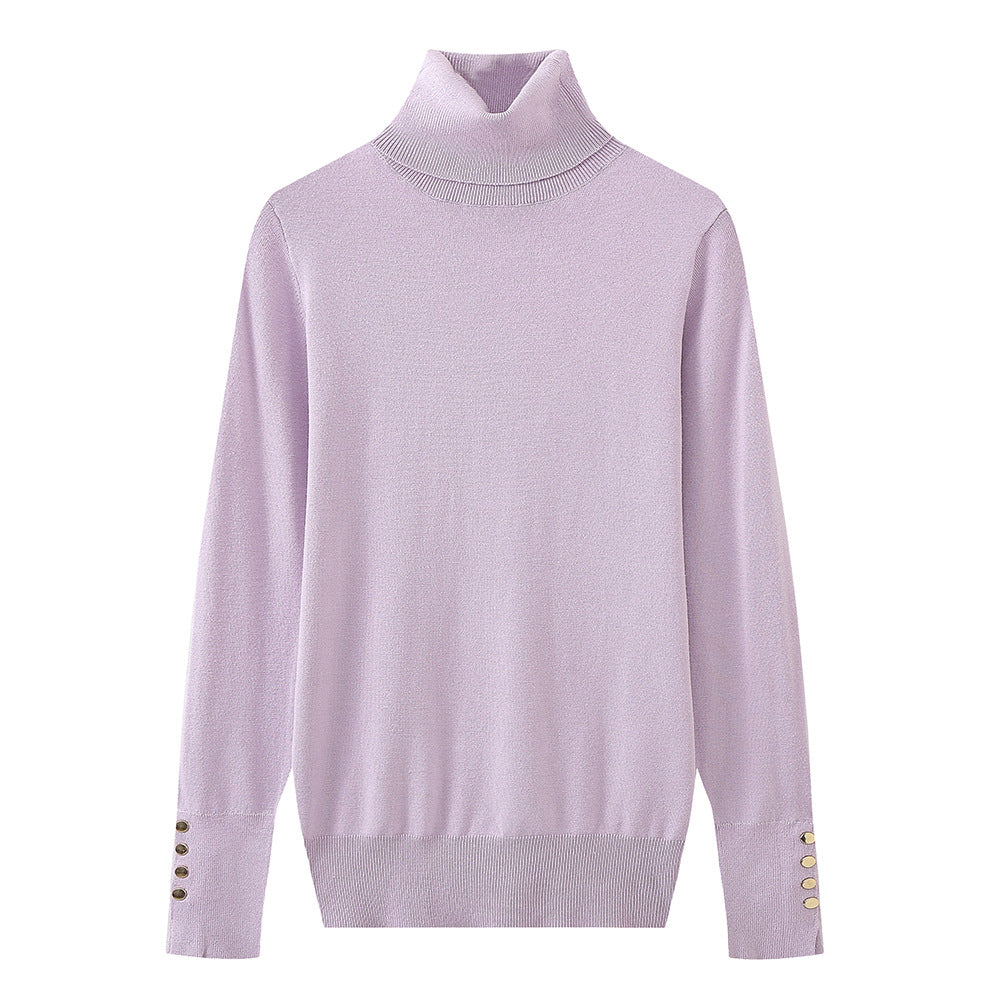 Damer elegant rullkragepullover med knapppdetail Mirla-Eva Jonsson