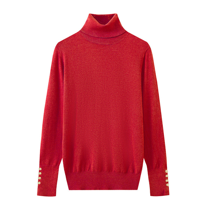 Damer elegant rullkragepullover med knapppdetail Mirla-Eva Jonsson