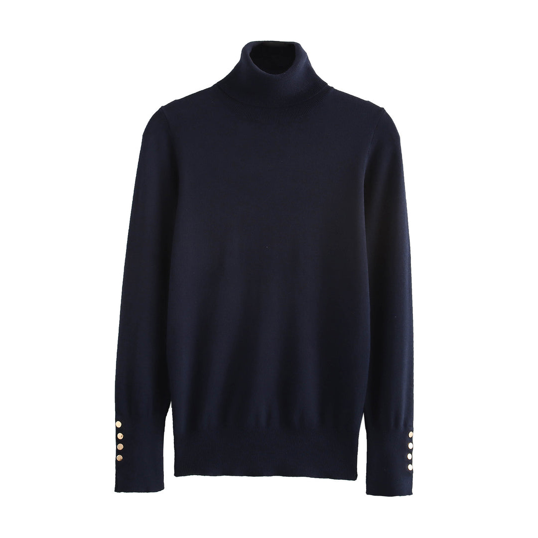 Damer elegant rullkragepullover med knapppdetail Mirla-Eva Jonsson