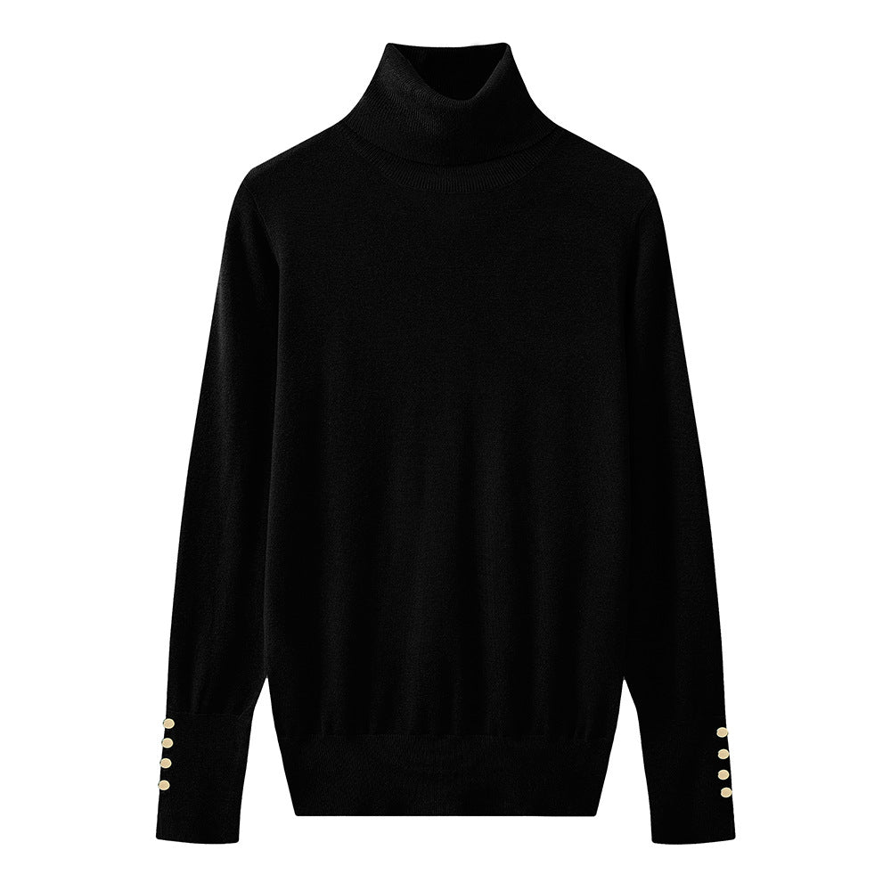 Damer elegant rullkragepullover med knapppdetail Mirla-Eva Jonsson