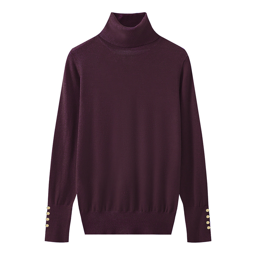 Damer elegant rullkragepullover med knapppdetail Mirla-Eva Jonsson