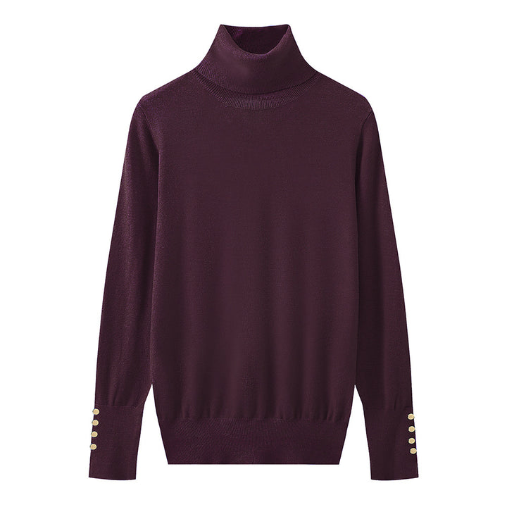 Damer elegant rullkragepullover med knapppdetail Mirla-Eva Jonsson