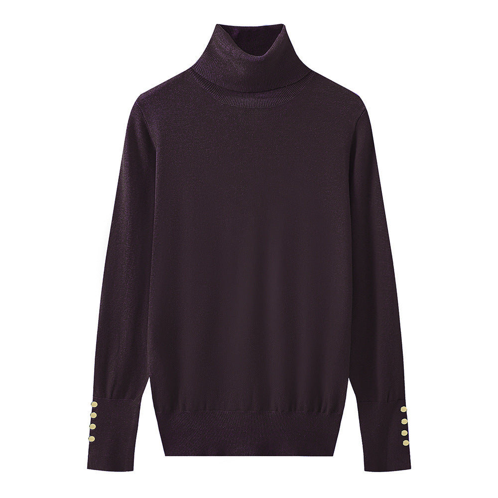 Damer elegant rullkragepullover med knapppdetail Mirla-Eva Jonsson