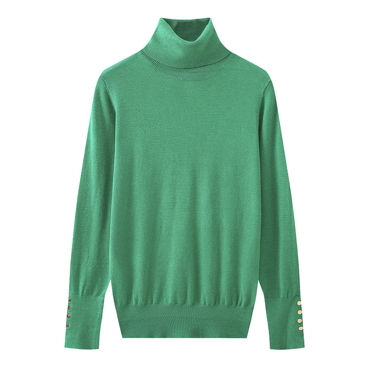 Damer elegant rullkragepullover med knapppdetail Mirla-Eva Jonsson