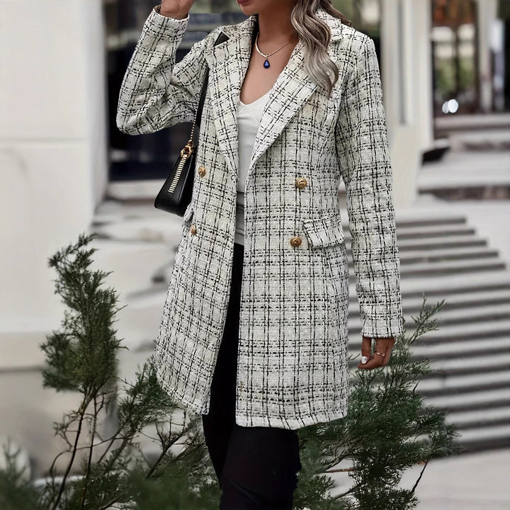 Damer elegant rutjacka med dubbelknappslå och fint material Mirla-Eva Jonsson