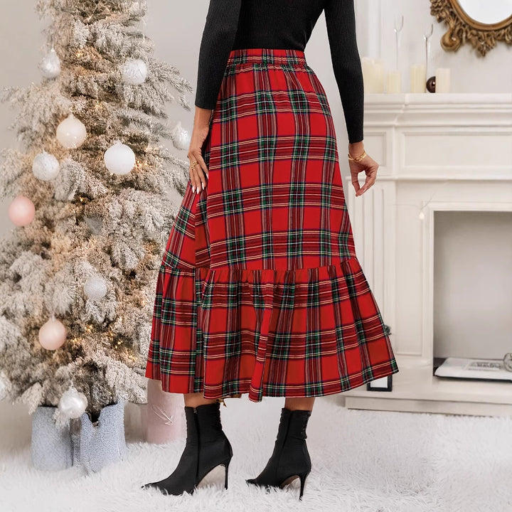 Damer elegant rutkjol med volang Mirla-Eva Jonsson