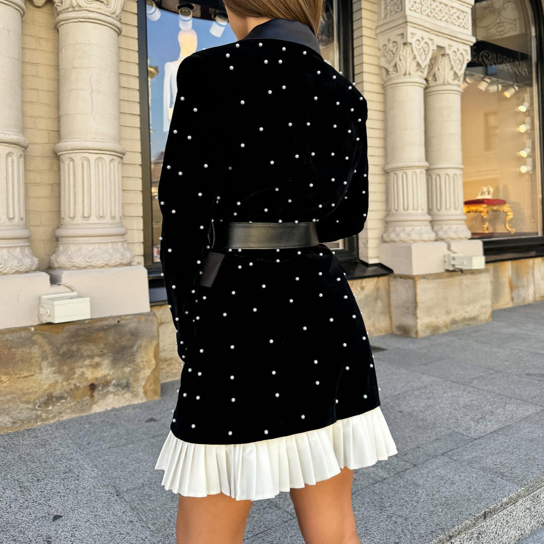 Damer elegant sammet blazer med bälte och pärlor Mirla-Eva Jonsson