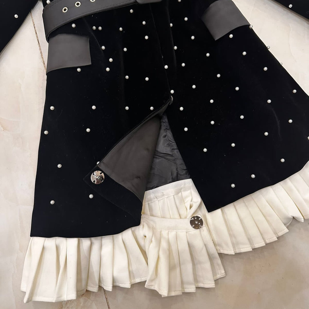 Damer elegant sammet blazer med bälte och pärlor Mirla-Eva Jonsson