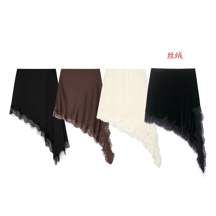 Damer elegant sammet wrap skirt med konstfull spetsdekoration Mirla-Eva Jonsson