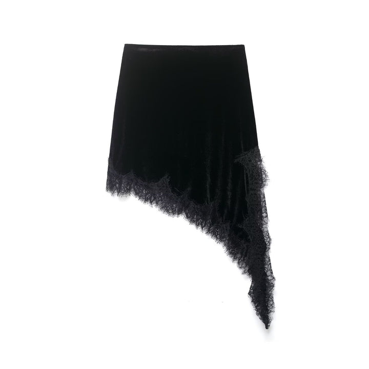 Damer elegant sammet wrap skirt med konstfull spetsdekoration Mirla-Eva Jonsson