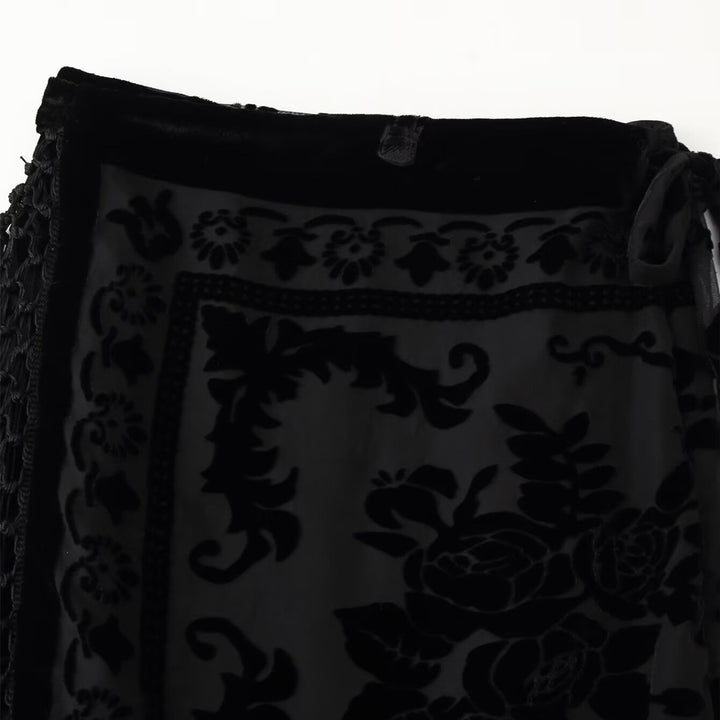 Damer elegant sammrock med fransprydda detaljer och sidobindebälte Mirla-Eva Jonsson
