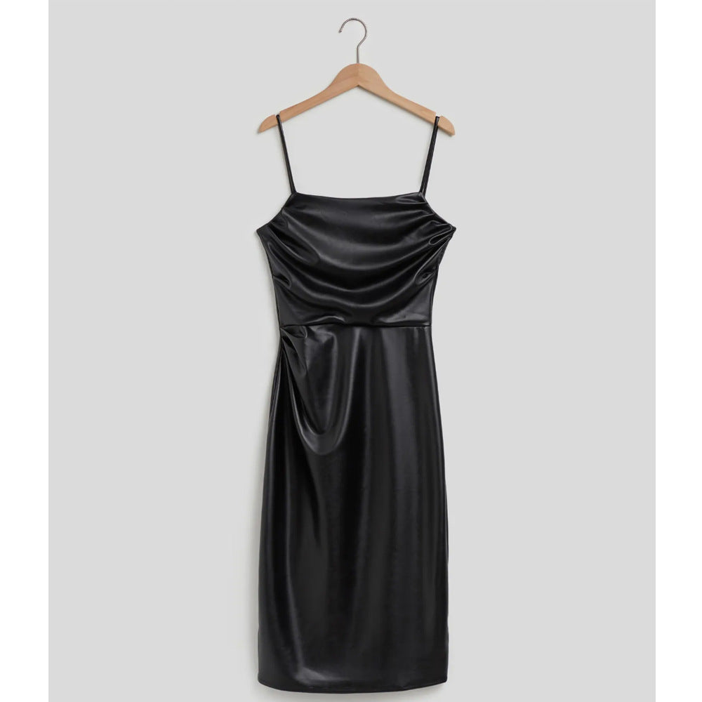 Damer elegant satin cocktailklänning med spagettiband och asymmetrisk skärning Eva Jonsson-Eva Jonsson