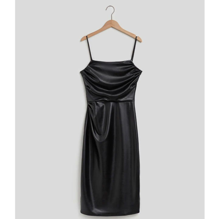 Damer elegant satin cocktailklänning med spagettiband och asymmetrisk skärning Eva Jonsson-Eva Jonsson