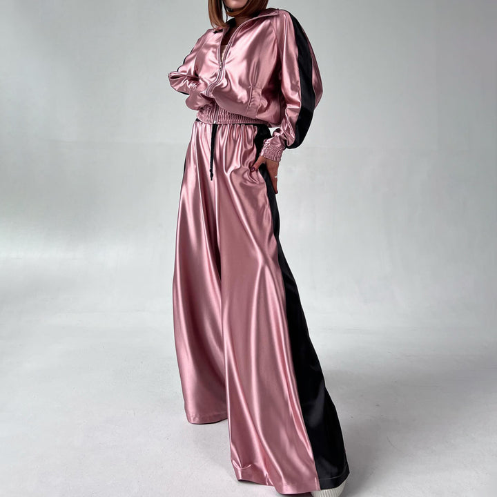 Damer elegant satin maxiklänning med kontrasterande ärmar Mirla-Eva Jonsson