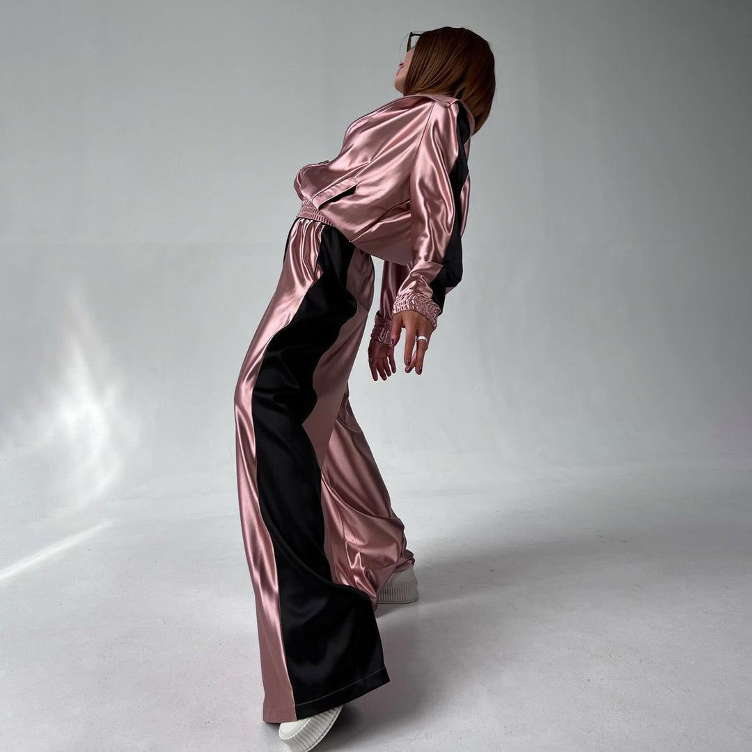 Damer elegant satin maxiklänning med kontrasterande ärmar Mirla-Eva Jonsson