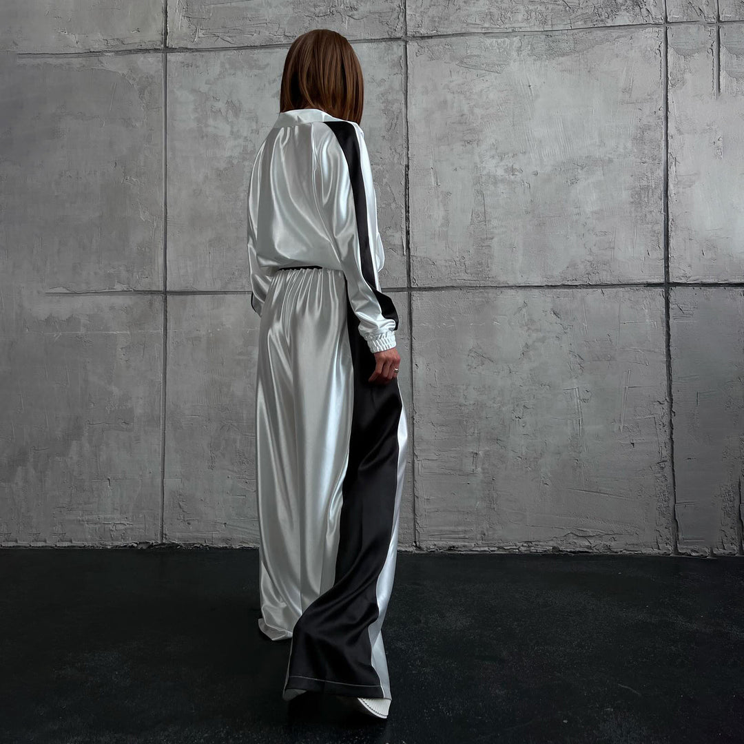 Damer elegant satin maxiklänning med kontrasterande ärmar Mirla-Eva Jonsson