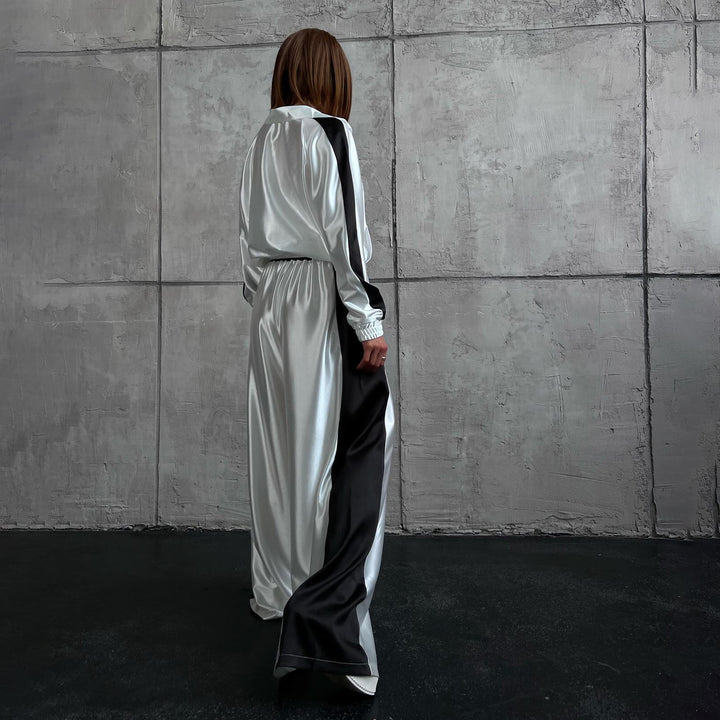 Damer elegant satin maxiklänning med kontrasterande ärmar Mirla-Eva Jonsson