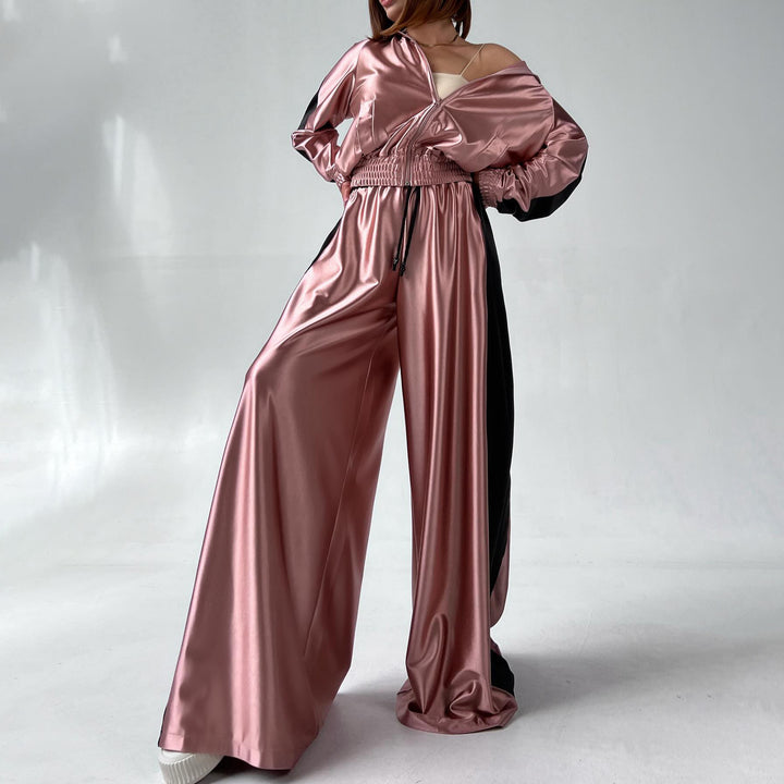 Damer elegant satin maxiklänning med kontrasterande ärmar Mirla-Eva Jonsson