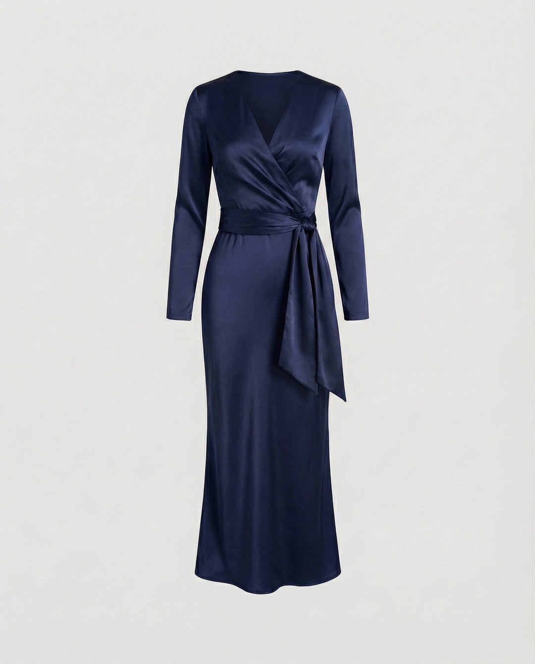 Damer elegant satin wrap dress med knytmidja-Eva Jonsson