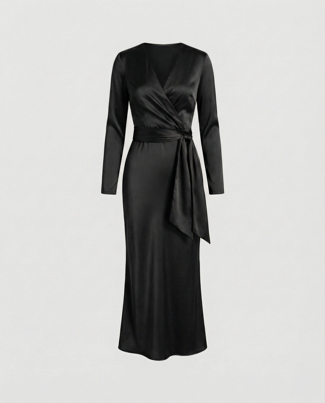 Damer elegant satin wrap dress med knytmidja-Eva Jonsson