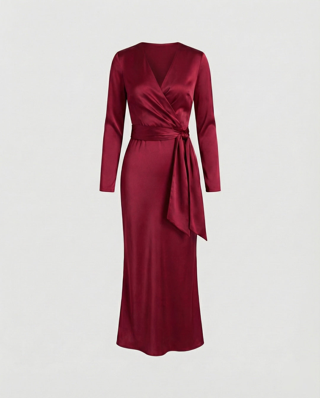 Damer elegant satin wrap dress med knytmidja-Eva Jonsson