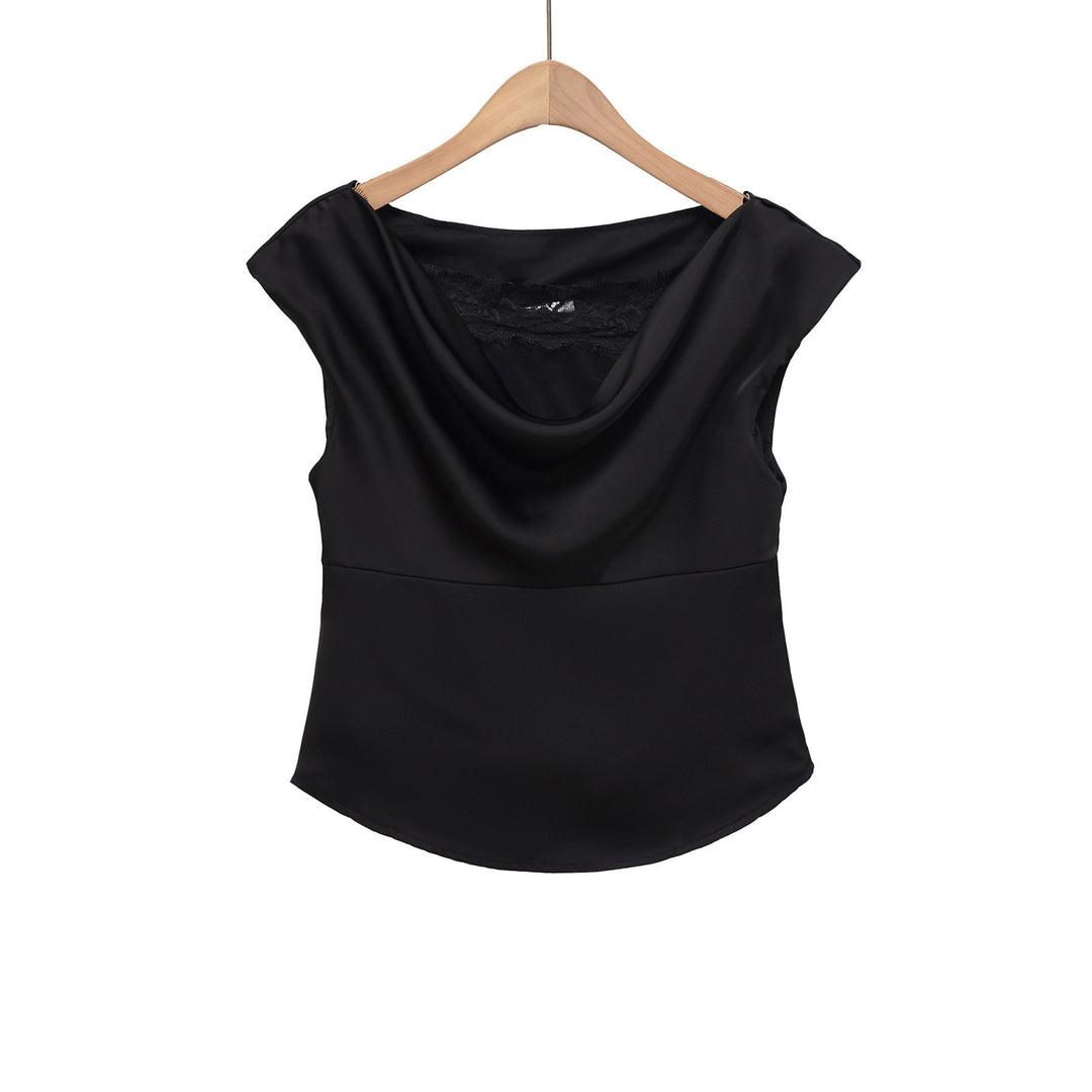 Damer elegant satinblus med finessad vattenfall-utsnitt Mirla-Eva Jonsson