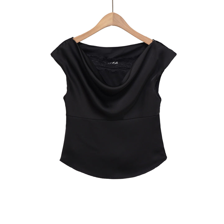 Damer elegant satinblus med finessad vattenfall-utsnitt Mirla-Eva Jonsson