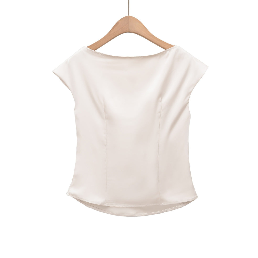 Damer elegant satinblus med finessad vattenfall-utsnitt Mirla-Eva Jonsson