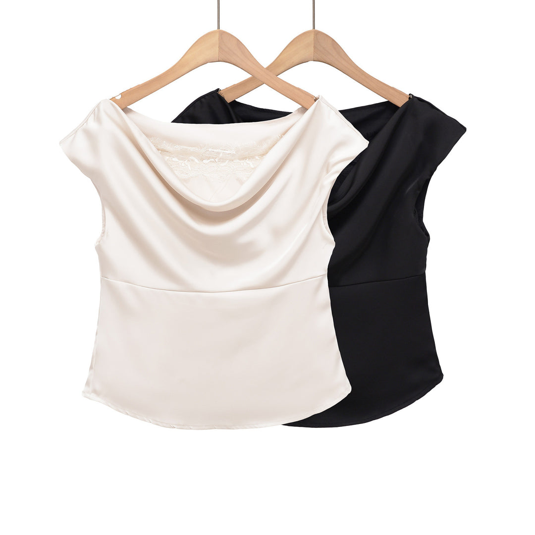 Damer elegant satinblus med finessad vattenfall-utsnitt Mirla-Eva Jonsson