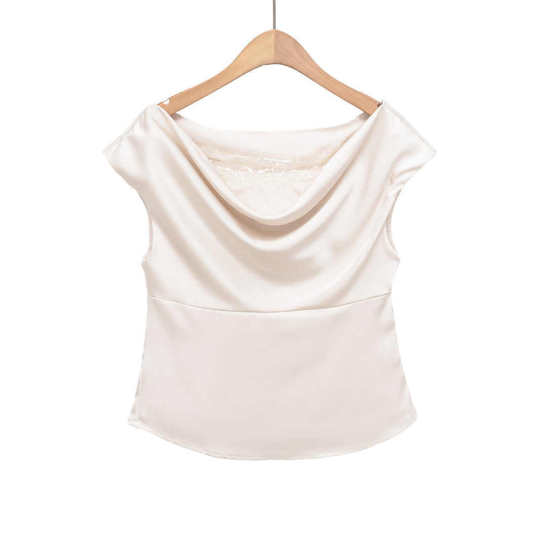 Damer elegant satinblus med finessad vattenfall-utsnitt Mirla-Eva Jonsson