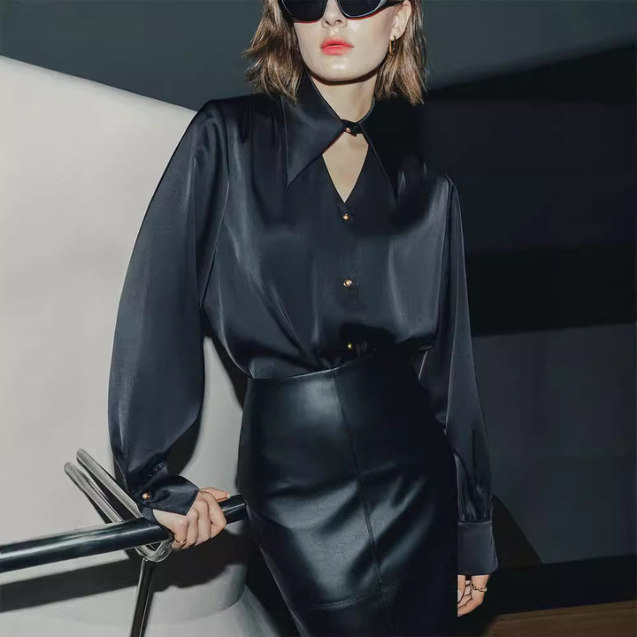 Damer elegant satinblus med oversized passform Eva Jonsson-Eva Jonsson